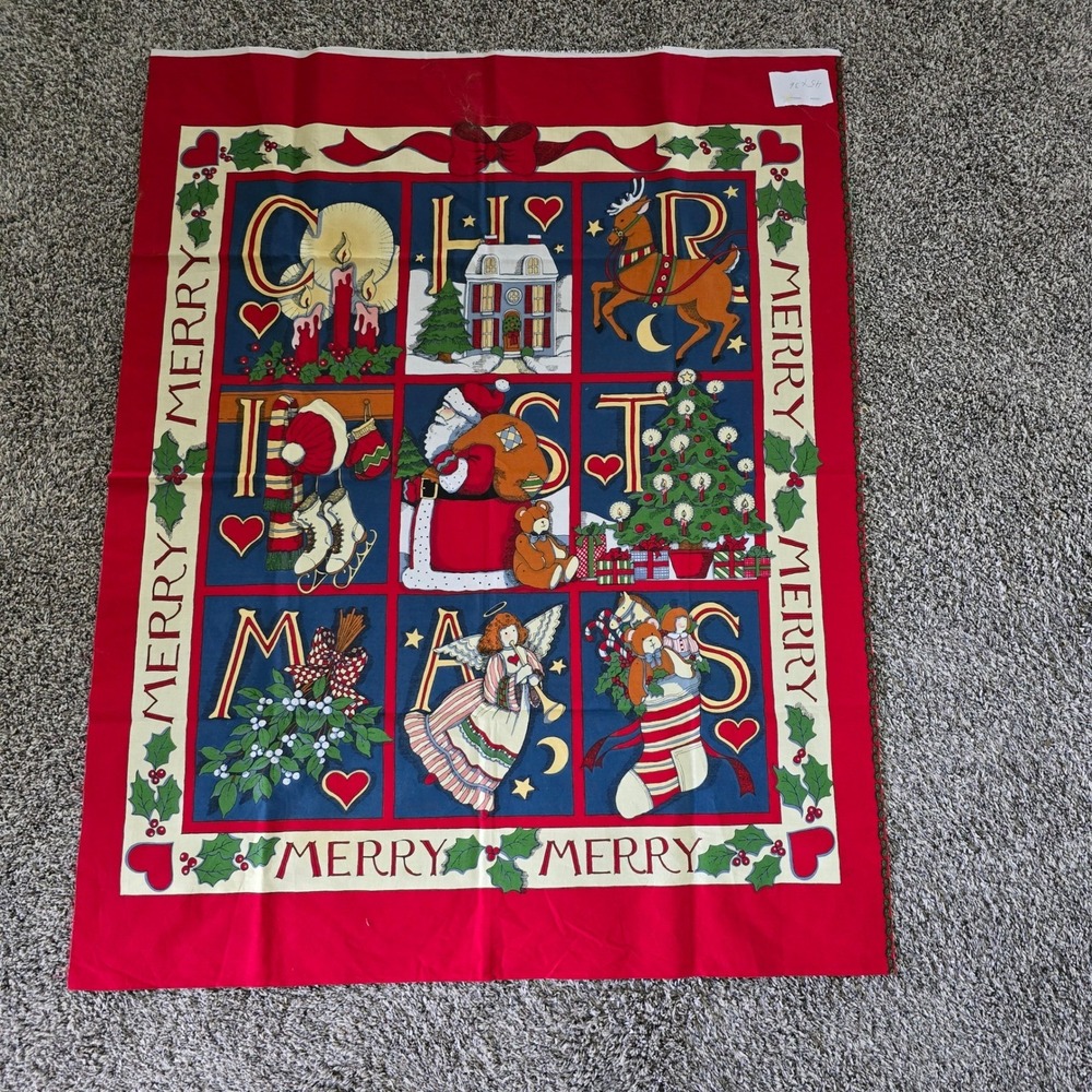 Susan Winget Christmas Alphabet Fabric Panel 1993 45x36 Vintage Holiday Craft